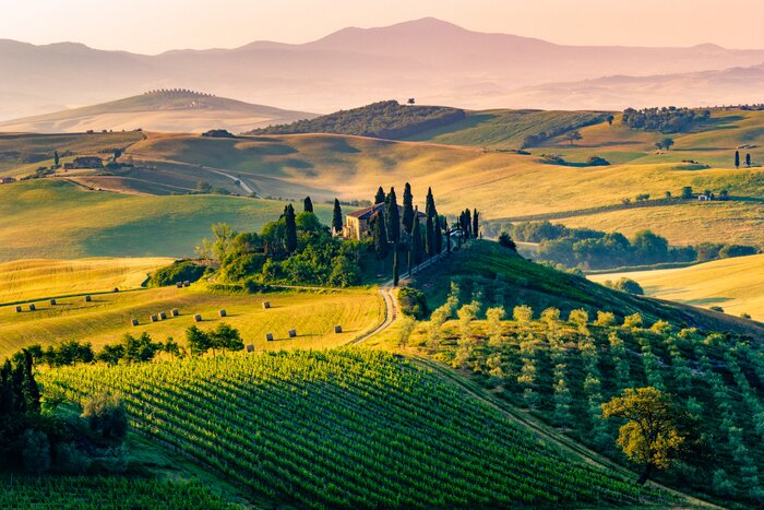Tuscan countryside hills outside Florence on the veteran group trip's wine and food day